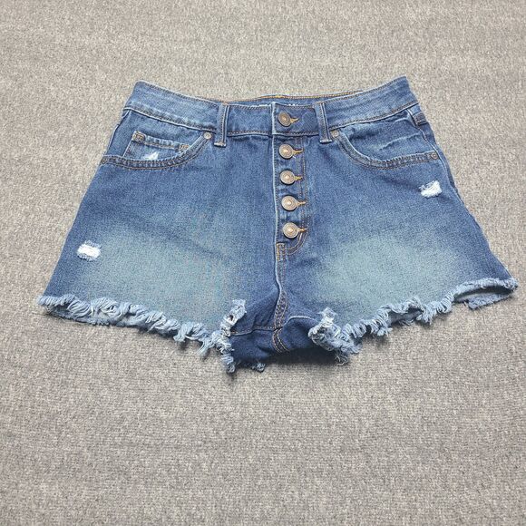Rewash Womens Jeans Shorts 3 Blue Distressed Button Fly Beach Hot Shorts Mom Fun - Picture 1 of 8